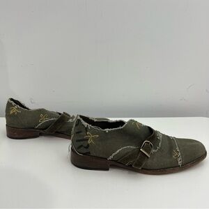 Barneys New York Esquivel Handmade Canvas Monk Strap Shoes Green Size 9